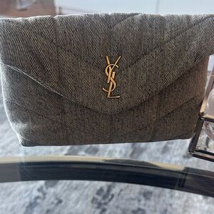 Loulou Small Puffer Denim Pouch Clutch Bag